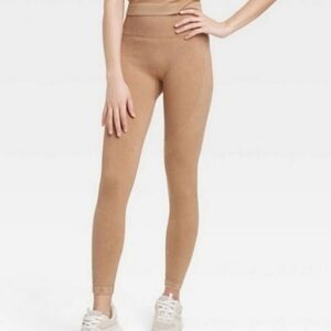 Joy Lab High Rise Ribbed Seamless 7/8 Leggings Sand L